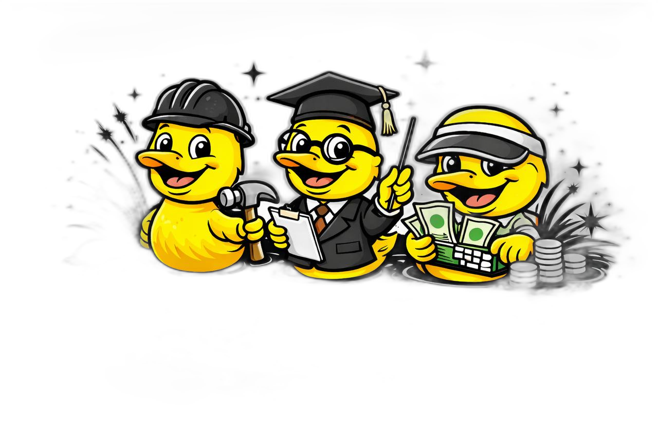 Space Duck agent types — builder, professor, operator in the pond